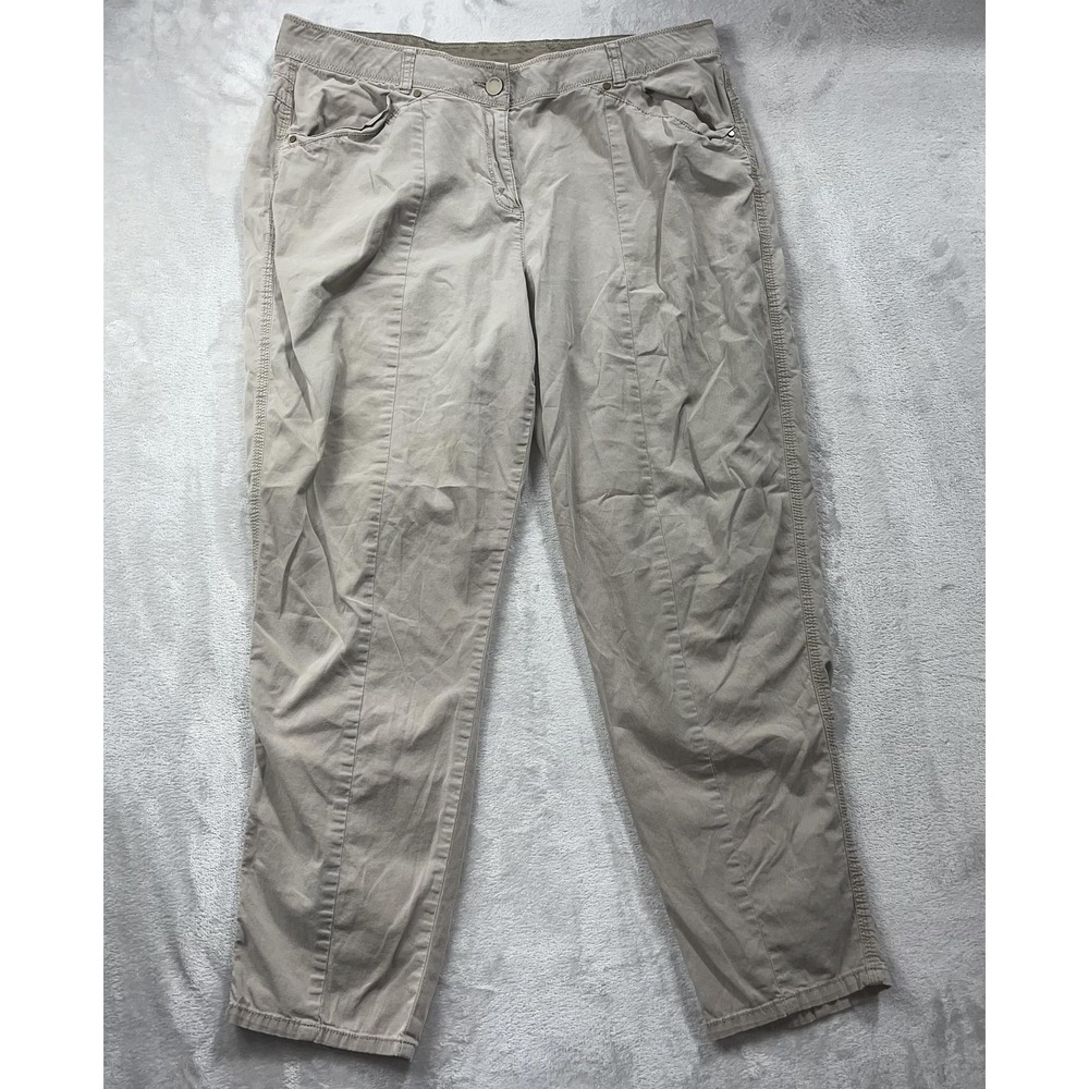 Chico's Pants Womens 2 Beige Khakis Twill Elastic Waist Tapered Pleated Fit